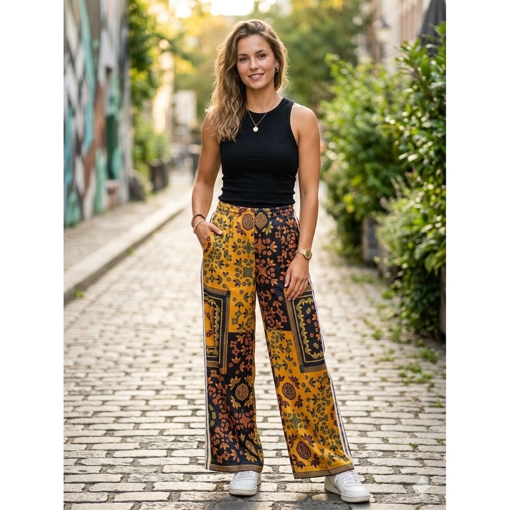 Adidas x Yara Shahidi Satin Track Pants Women Large Multicolor Boho GV4012 NEW